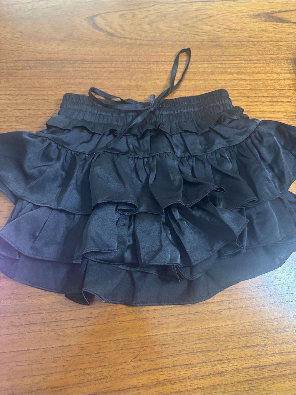 Junior women/girl Black Layered Ruffle Skort with Drawstring Waist